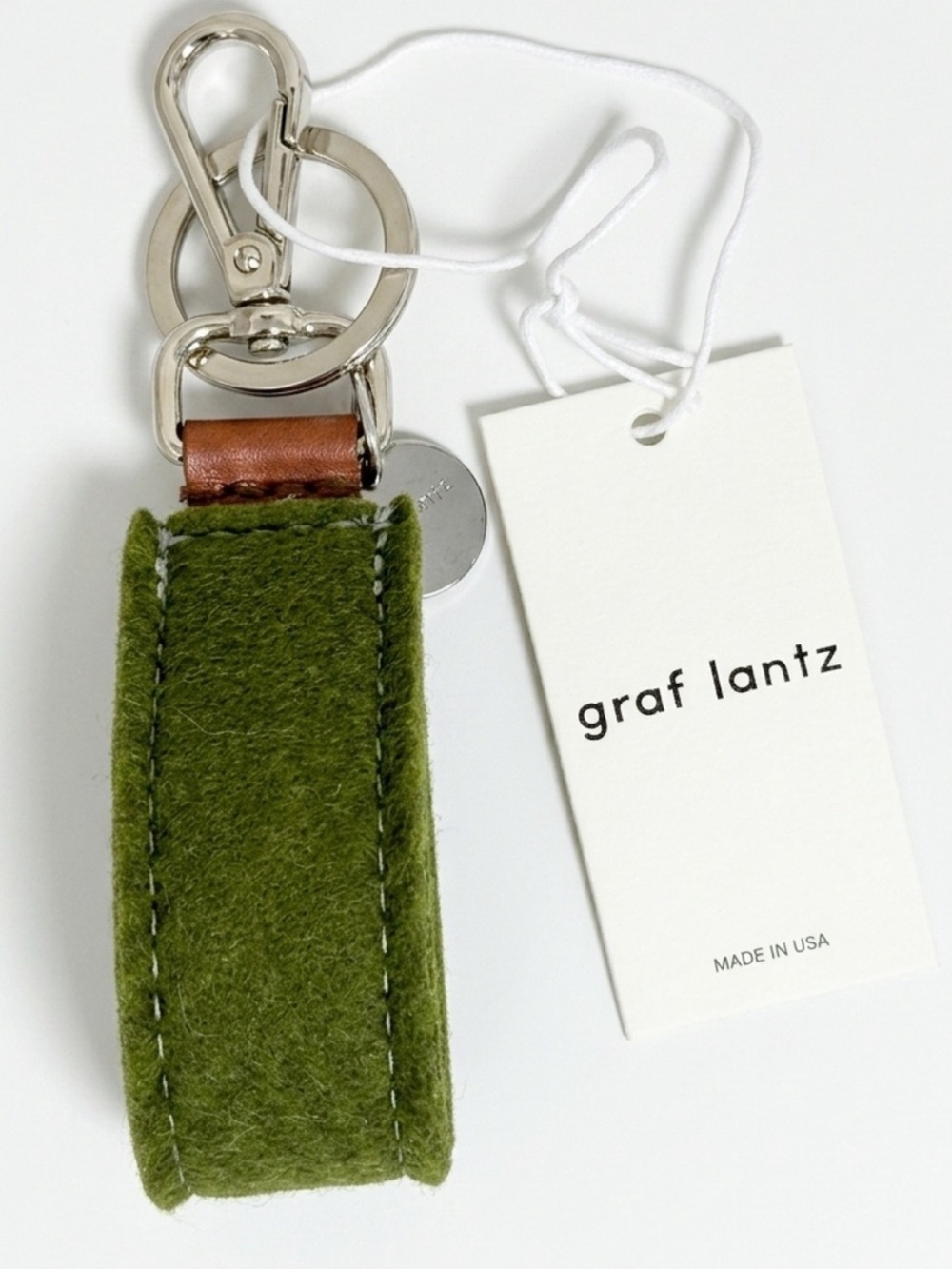 NWT Graf Lantz Merino Wool Loop Key Fob Moss Green Made in USA Keychain